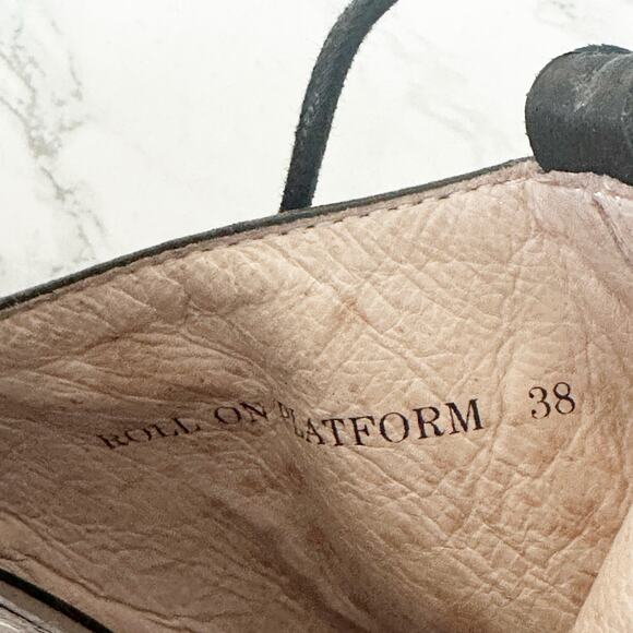 Rochessa Sporty Black Leather‎ Wedge Lug Sole Ankle Wrap Heels Women’s Size 38 - Picture 13 of 13